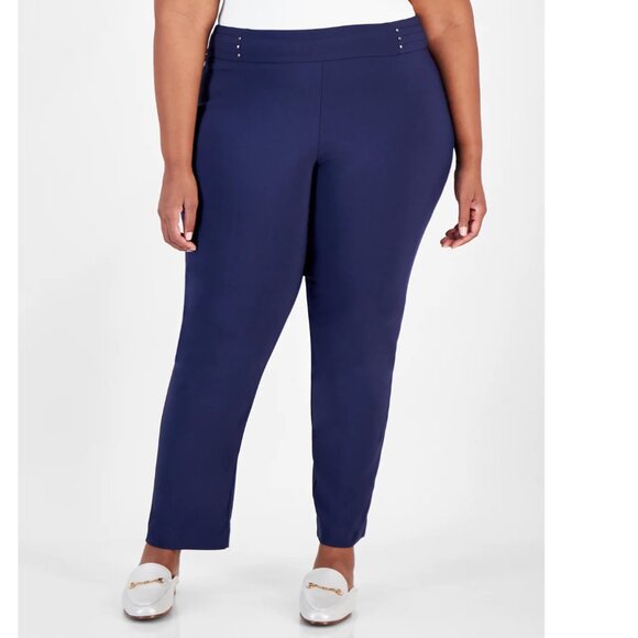 JM Collection Plus Petite Intrepid Blue Tummy Control Rivet Pants 18WP - Picture 1 of 4